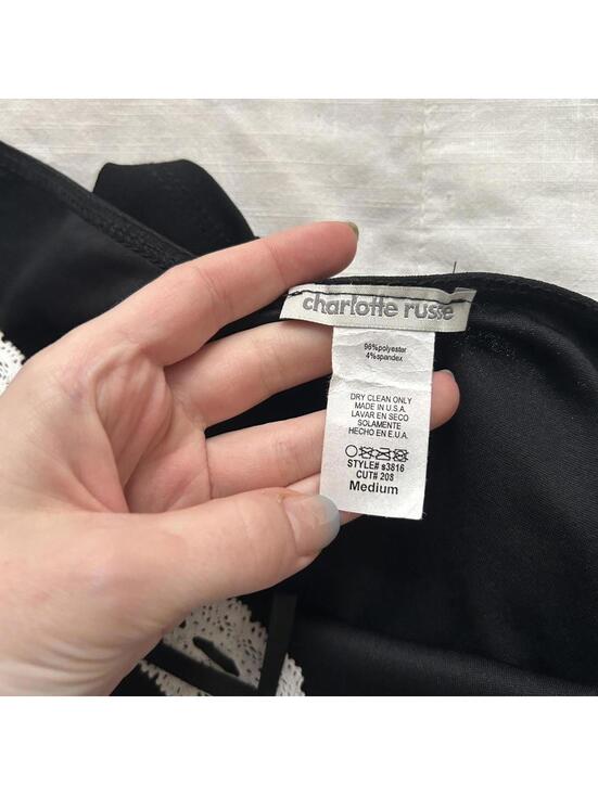 Y2K paper tag Charlotte Russe Black strapless bodycon dress with white lace trim - Picture 5 of 6